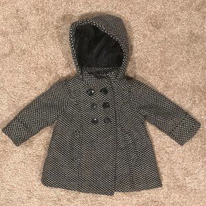 Old Navy Girls Winter Black & White Gingham Pea Coat Jacket Sz 12-18m